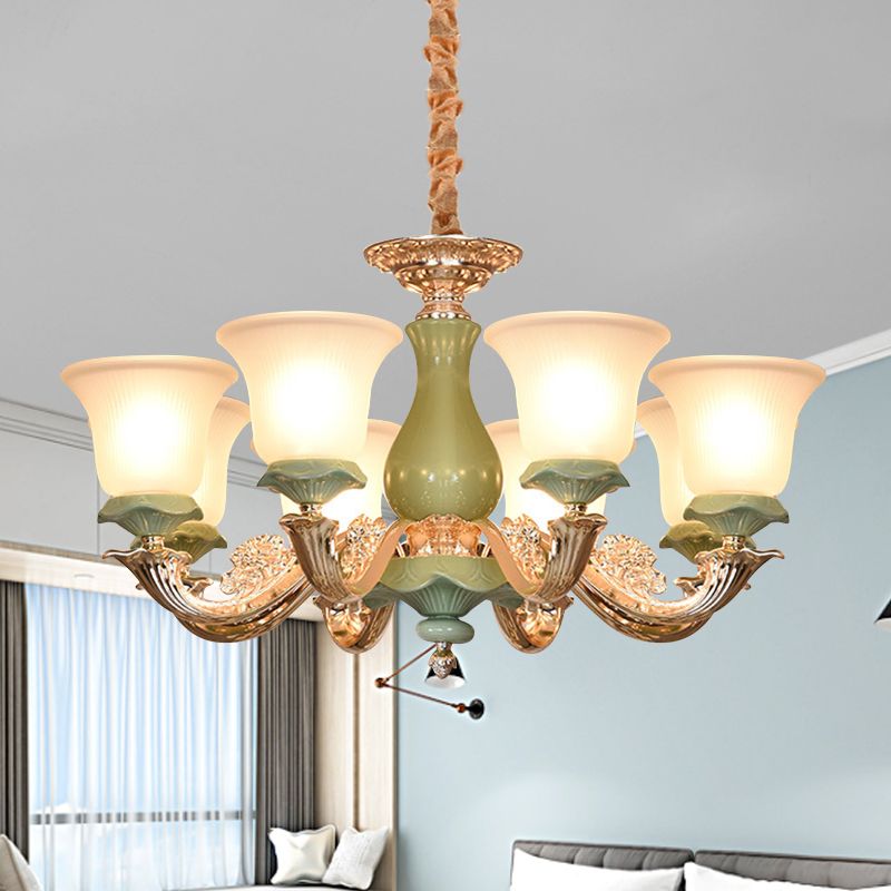 8/12 lichten wijd uitlopende schaduw suspensie hanger traditionele stijl groen opaal glas kroonluchter verlichting