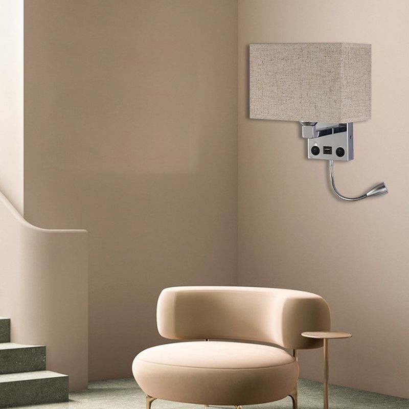 Contemporary Metal Reading Wall Light 10" Wide Wall Sconce with Natural Burlap