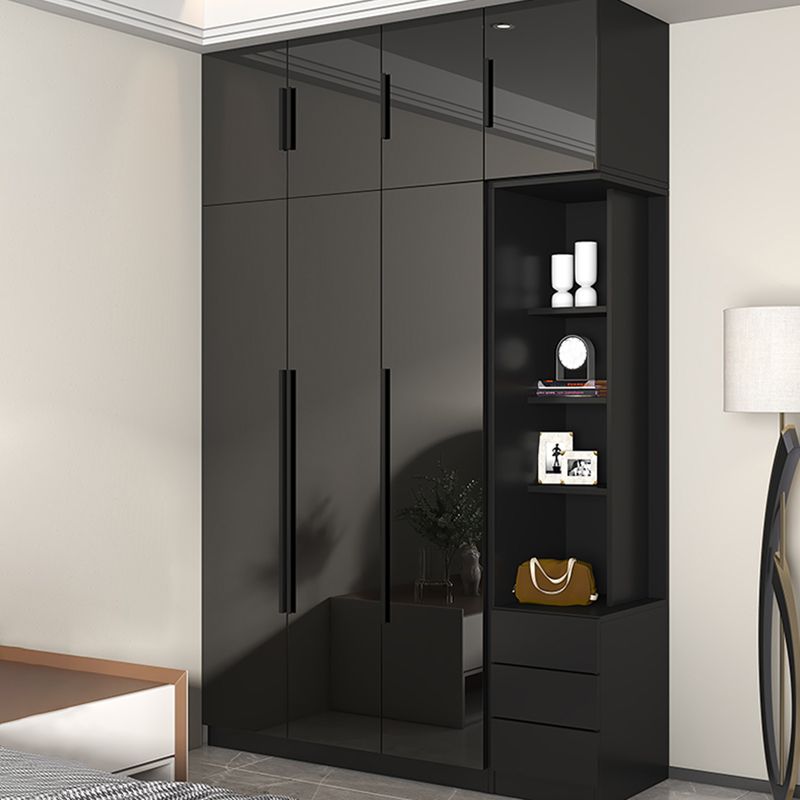 Black Glass Door Cabinet for Bedroom Contemporary Interior Storage Cabinet