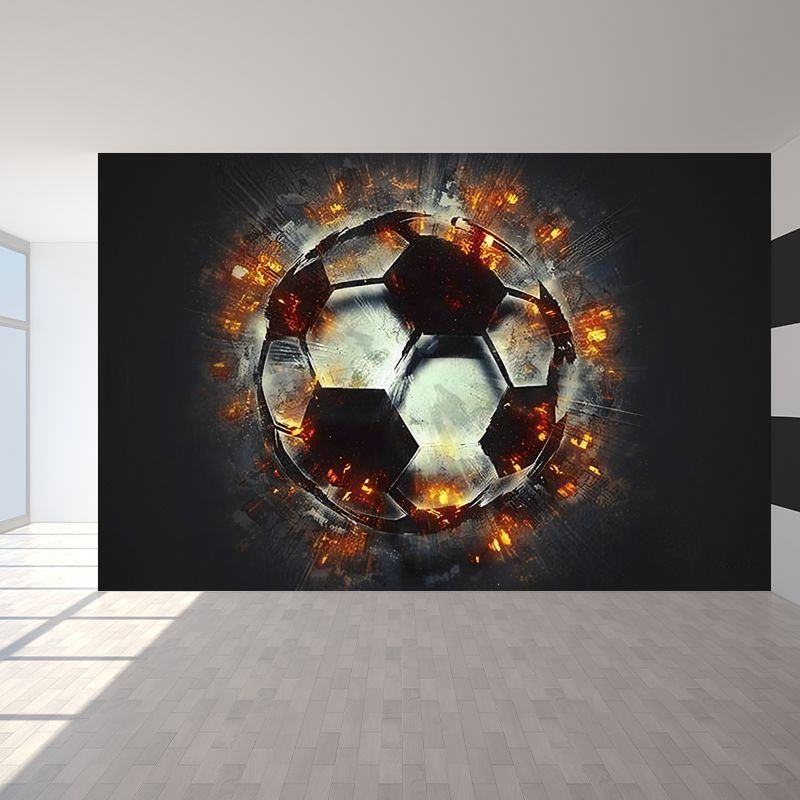 Illustration Style Football Wall Covering for Accent Wall Fire Mural in Grey and Red for Home Decor
