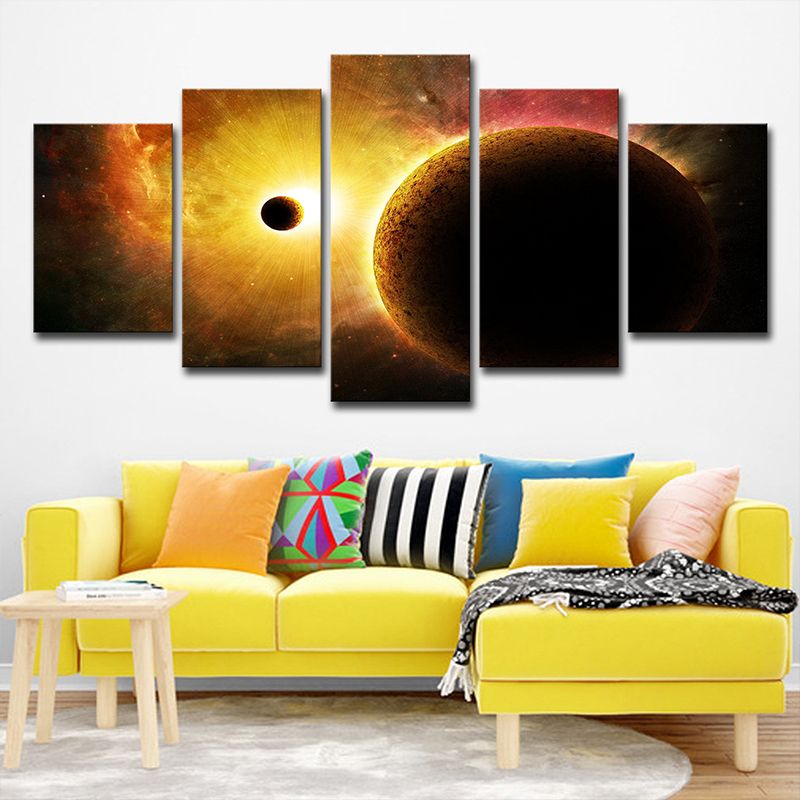 Yellow Planets Canvas Print Multi-Piece Sci-Fi Children Bedroom Wall Art Decor