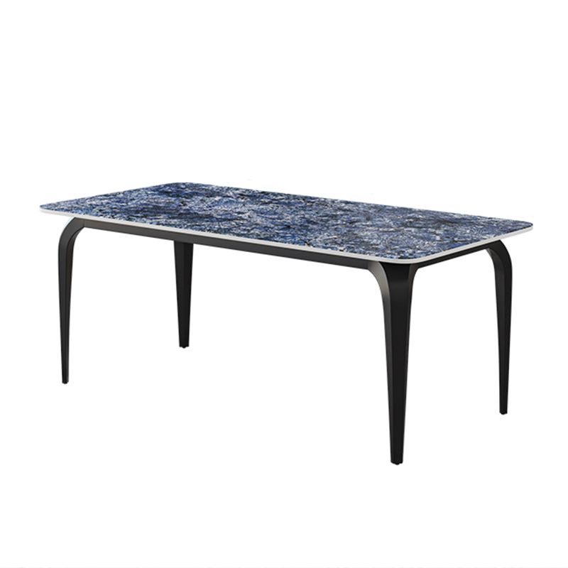 Black 4 Legs Dining Table Rectangle Industrial Dinette Table with Stone Top
