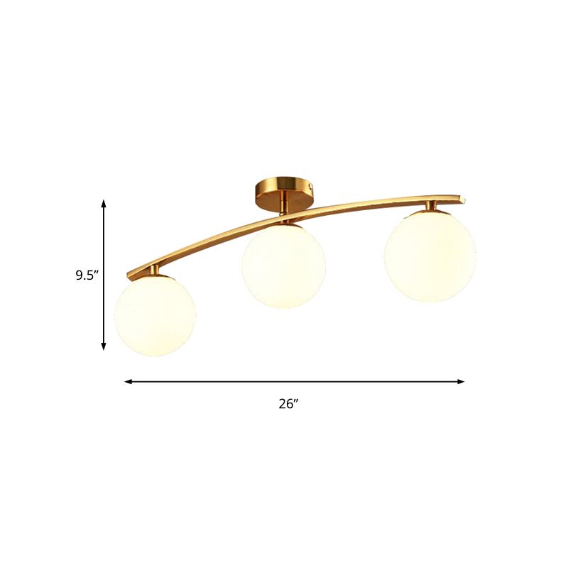 Modern Sphere Shade Semi Ceiling Mount Light Opal Glass Gold Ceiling Lamp for Study Room