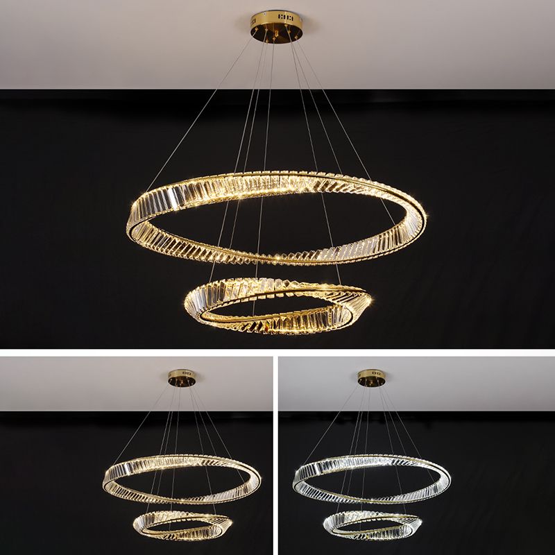 Gold Crystal Hanging Pendant Lights Contemporary style Tiered Hanging Lamps for Living Room