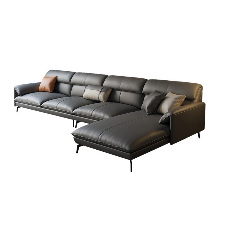 Genuine Leather Sectional Dark Gray Pillow Top Arm Sectional for Living Room