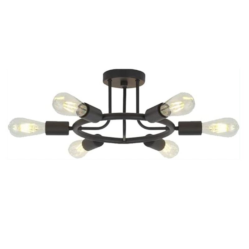 Industrial Flush Mount Circle Shape Ceiling Light with Metal Shade for Living Room