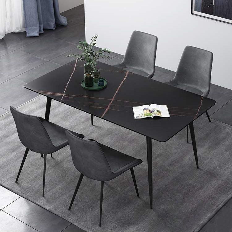 Industrial Home Sintered Stone Dining Table 4 Legs Carbon Steel Base Rectangle Table