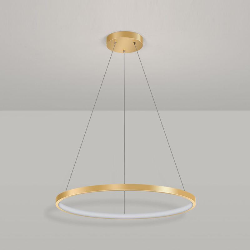 Circle Metal Pendant Light Fixture Modern Style Single Light Hanging Light Fixture in Gold