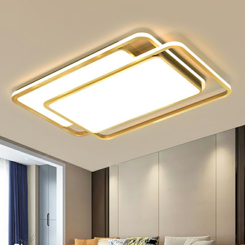 Lámpara de techo empotrada LED acrílica rectangular, accesorio de iluminación empotrado dorado contemporáneo para sala de estar