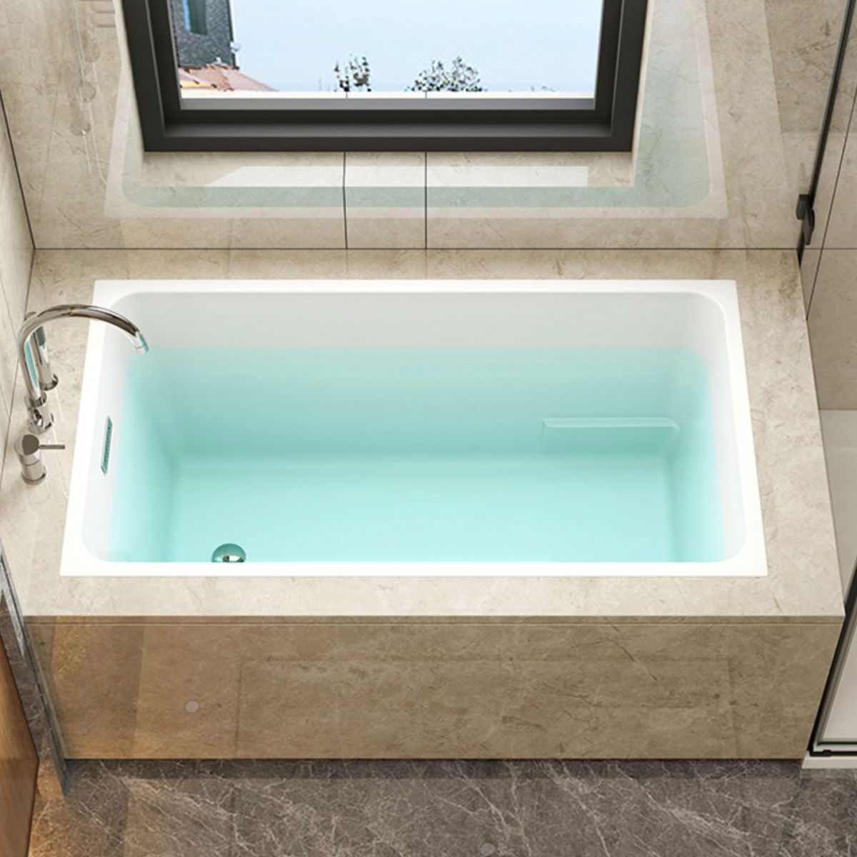 Rectangular Drop-in Acrylic Bathtub White Modern Back to Wall Bathtub (Board not Included)
