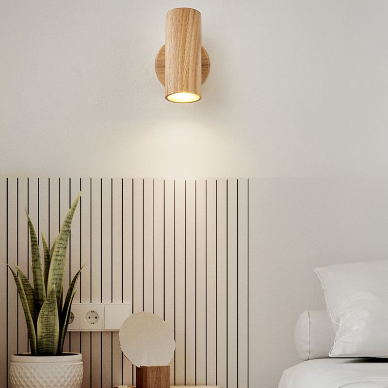 1 Applexion murale cylindrique légère Éclairage mural en bois moderne pour salle à manger