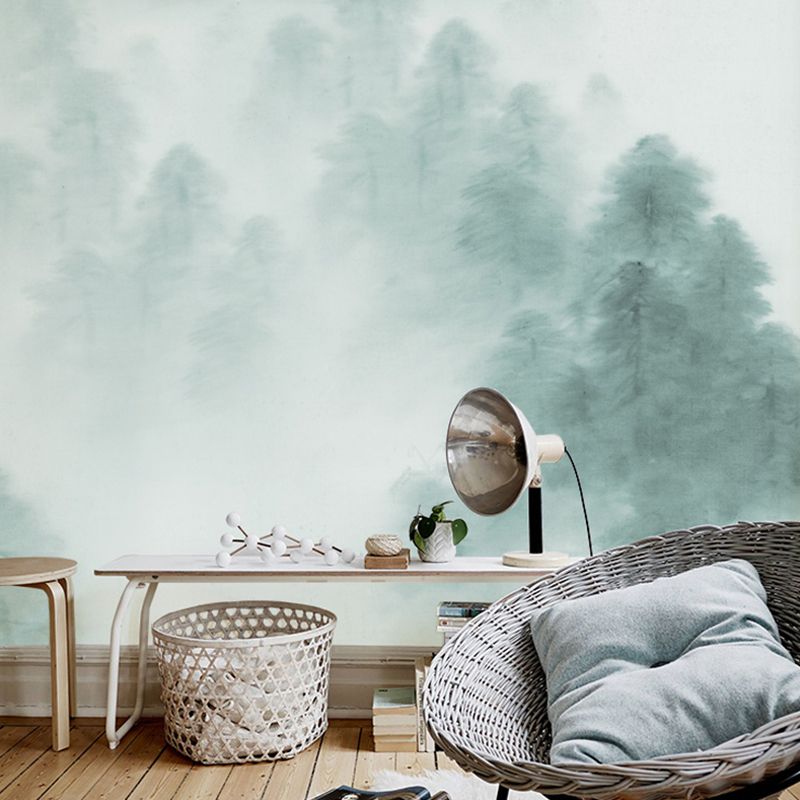 Mountain and Mist Mural Wallpaper Green and White Wall Covering for Accent Wall