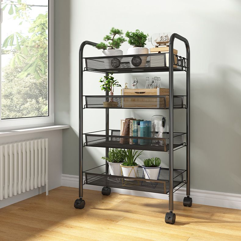 Modern Steel Etagere Bookshelf 3/4/5-Shelf Vertical Open Bookcase with Caster Wheels