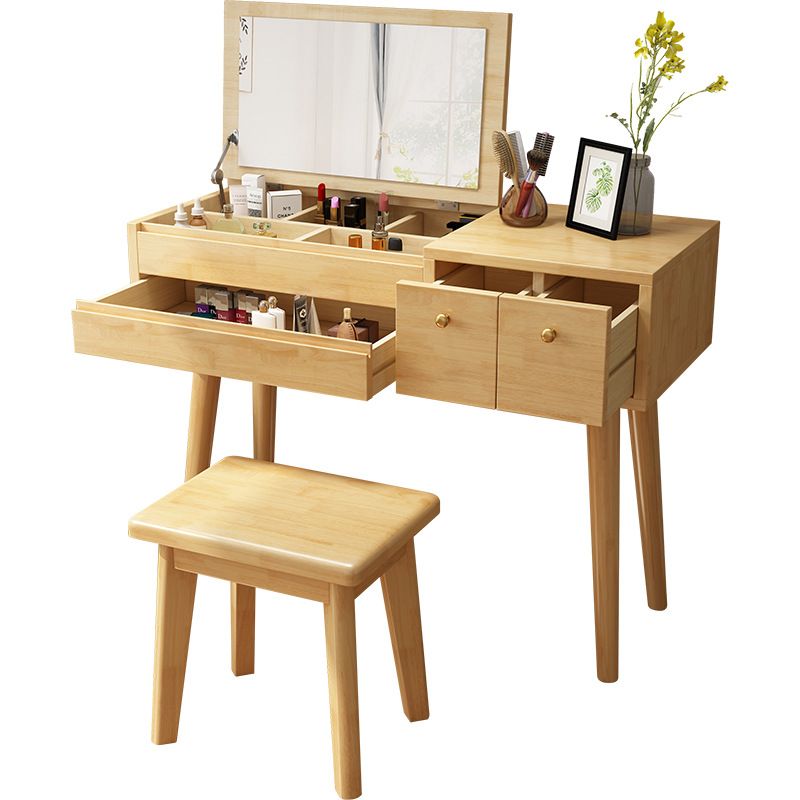 3-Drawer Bedroom Dressing Table Rubberwood Flip-Top Make-up Vanity