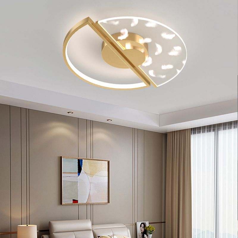 Acrylic Feather LED Flush Mount in Modern Luxury Style Iron Circular Ceiling Light for Bedroom