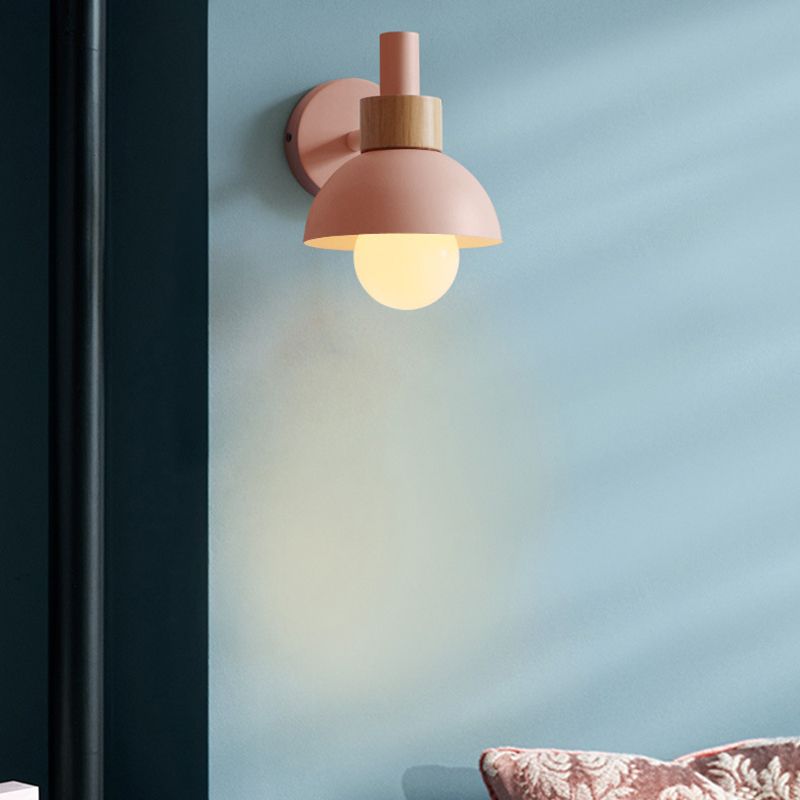 Macaron Dome Shade Wall Sconce Metal 1 Light Sconces for Bedroom