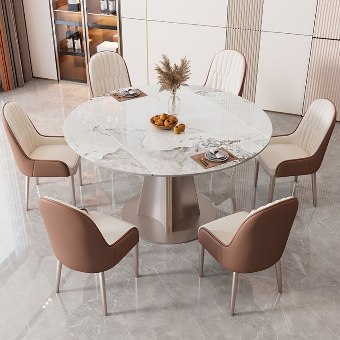 White Stone Dining Set for Home 1/5/7 Pieces Modern Foldable Dining Table Set