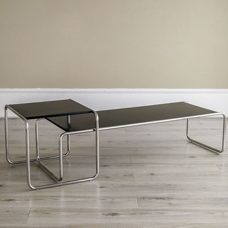 Contemporary Coffee Table with Wooden Top and Steel Sled Base