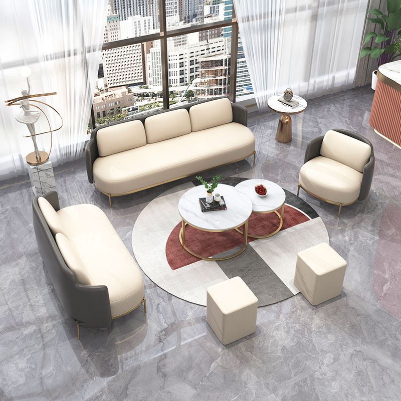 Tuxedo Arm Standard Sofa Leather and Iron Seating in Beige for Bonus Room