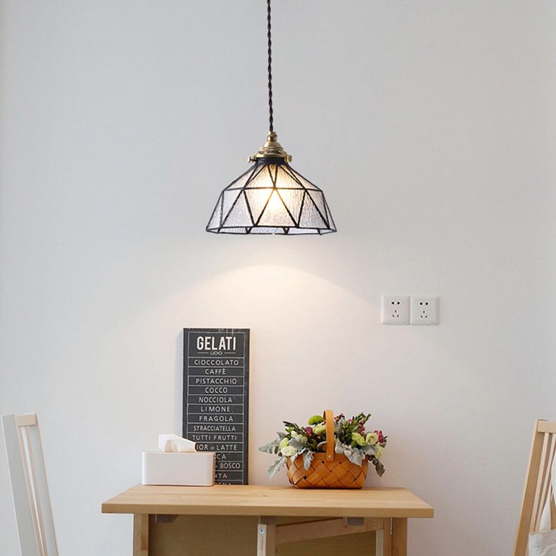 Bedroom Hanging Ceiling Light Tiffany Pendant Ceiling Light with Conical Stained Art Glass