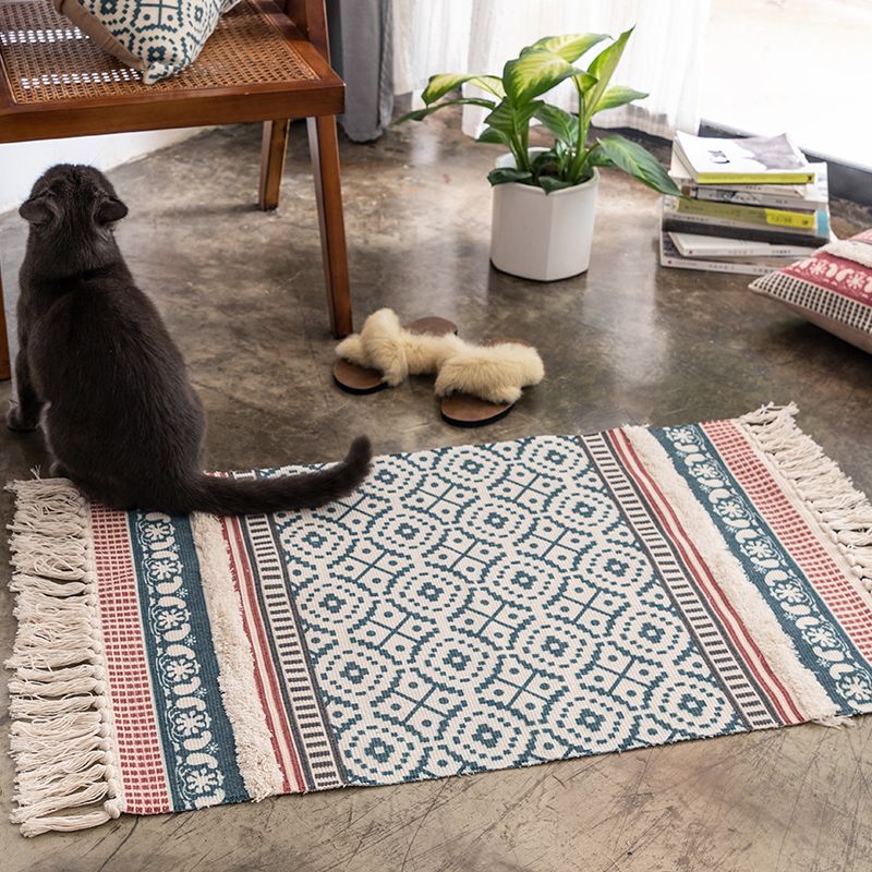Bohemian Circles Indoor Rug Multi-Color Cotton Carpet Pet Friendly Rug for Living Room