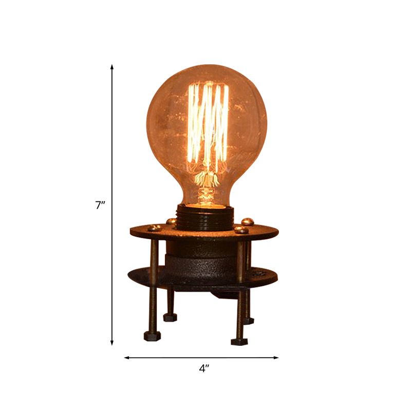 Farmhouse Mini Table Lighting 1 Head Wrought Iron Standing Table Lamp with Bare Bulb in Black