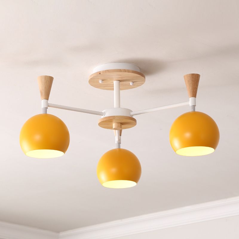 Nordic Metal Ceiling Light Colorful Bowl Shape Flush Mount Light for Bedroom