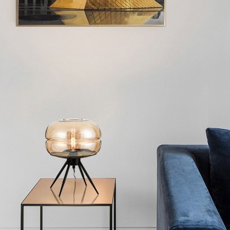 11.5" Wide Drum Glass Table Lamp Nordic Simplicity Style Nightstand Light with Black Metal Tripod Base