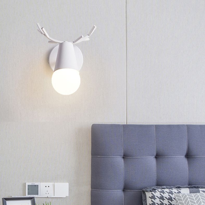 1 Light Wall Mount Lamp Fixture with Antler Metal Macaron Wall Sconce Light for Boy Girl Bedroom