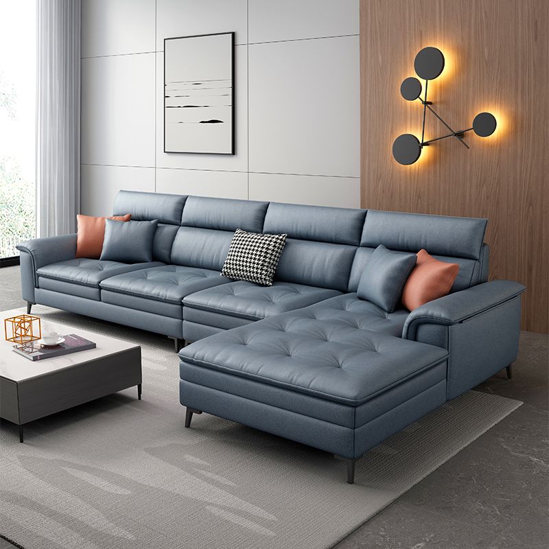 Faux Leather Stain-Resistant L-Shape Sectional Sofa with Chaise for Four People
