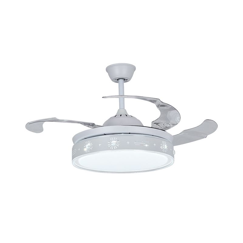 42 "LED moderno largo semifulco Light Light White Drum Implecing Fan Ampiet With Metallic Shade, 3 Blades