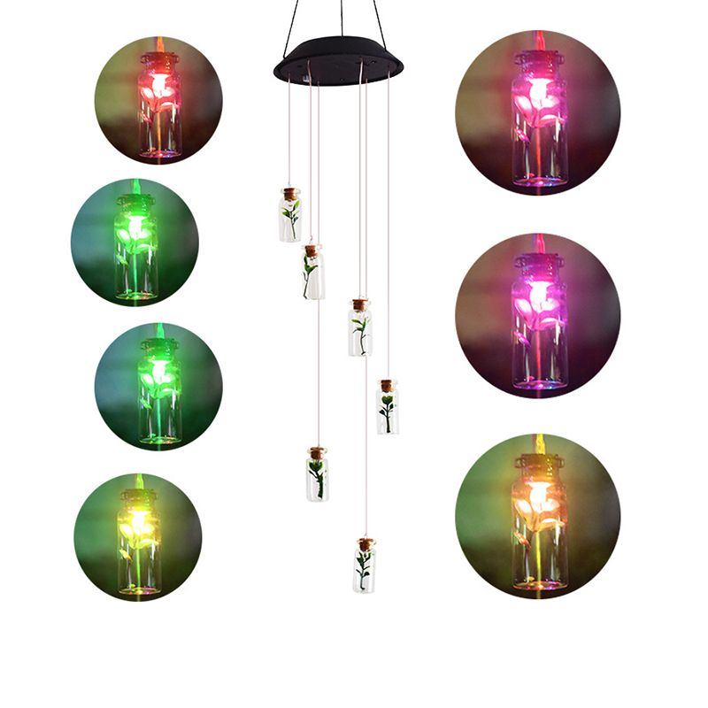 Wishing Bottle LED Suspension Light Decorative Plastic Garden Solar Wind Chime Light in Clear