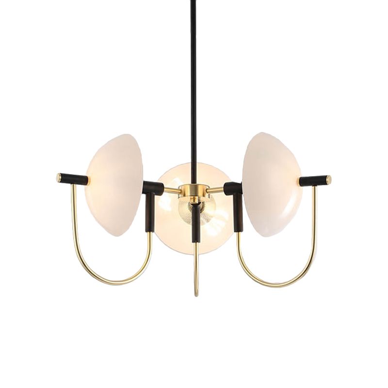 Opal Glass Dome Chandelier Lighting Modernisme 3/6 têtes Plafond Pendre Lumière en noir et or