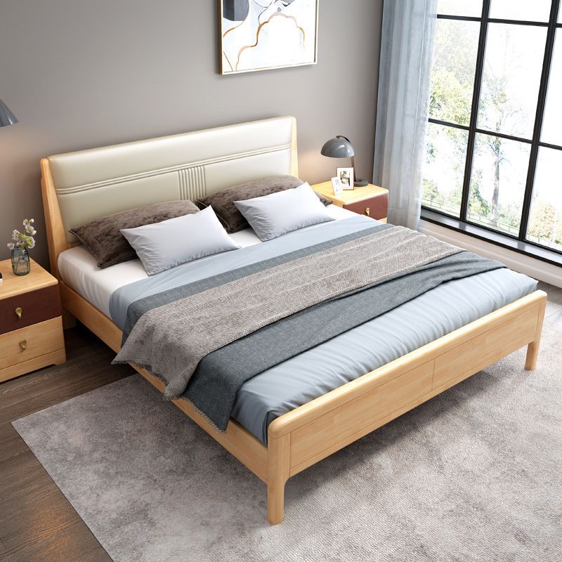 Natural Contemporary Panel Bed Wood and Upholstered Standard Bed Upholstered Headboard