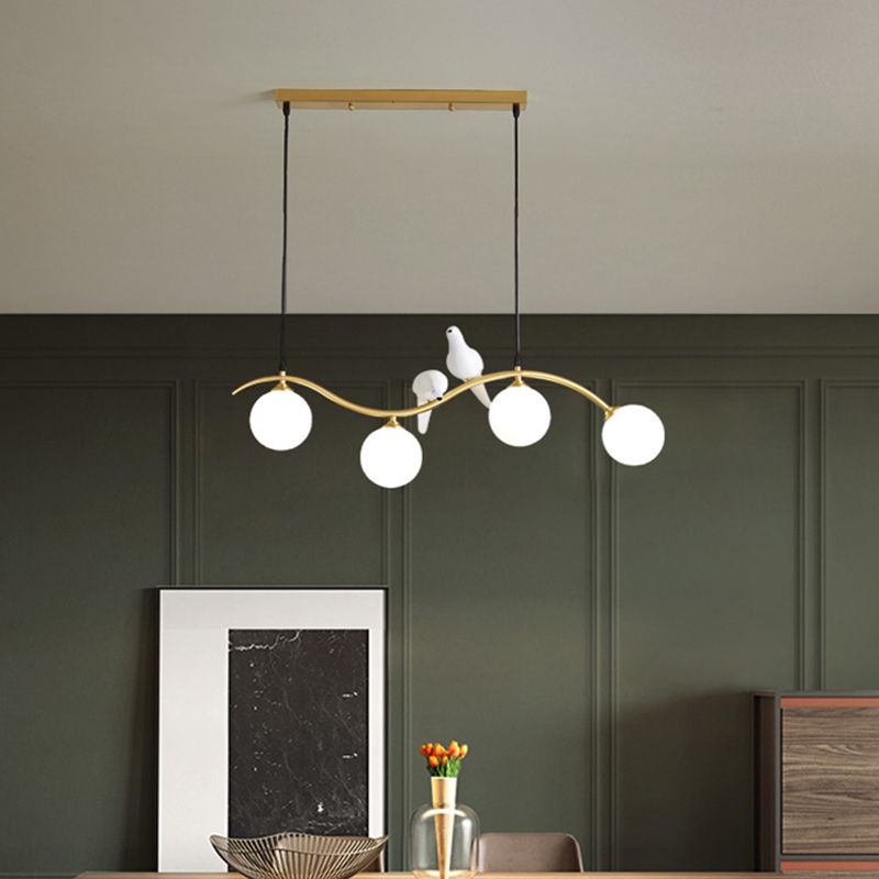 Branch and Bird Island Light Minimalist Metal Diner Pendente soffitto con sfera Opal Glass Shade