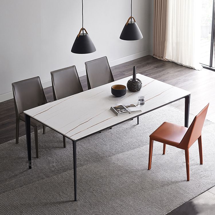 Mesa de forma de comedor de piedra sinterizada de estilo industrial con base de 4 patas