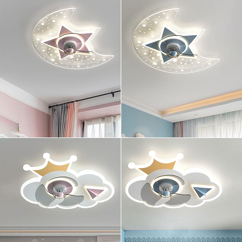 Amella a forma di fiore Ventola di ventola per bambini Multi Lights Lampada a ventola del soffitto