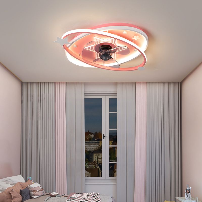 Fernbedienung Oval Child Room Halbflush Mount Light Metal 21,5 "breit LED Minimalistische Deckenlüftungslampe, 3 Klingen