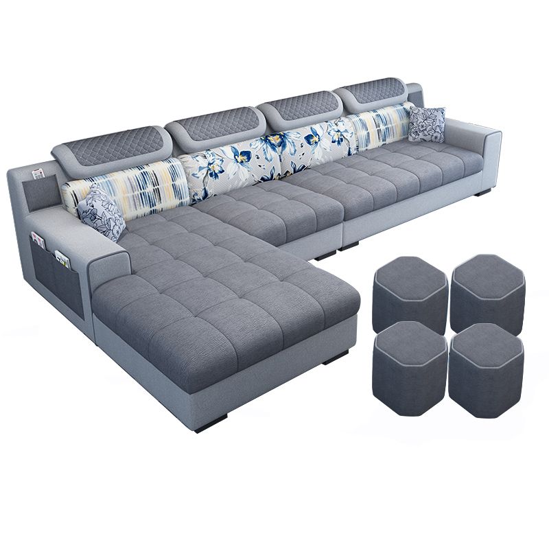 Recessed Arm L-Shape Modular Furniture Sectionals for Four People