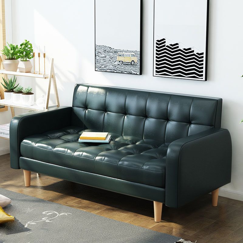 Contemporary Biscuit Back Standard Square Arm Genuine Leather Sofa