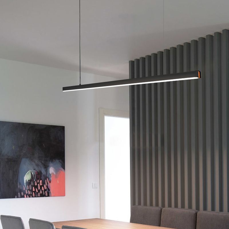 Zeitgenössischer Stil linearer Form Island Light Metal 1 hängendes Anhänger Licht in Schwarz