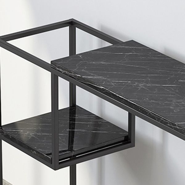 Rectangle Marble Top Console Table with Storage Shelf and Iron Frame Base