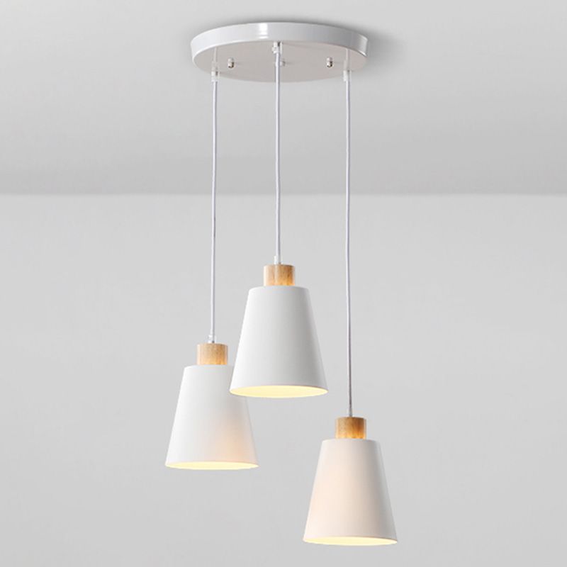 Conical Dinning Room Hanging Ceiling Light Wood Minimalist Style Hanging Lamp Kit