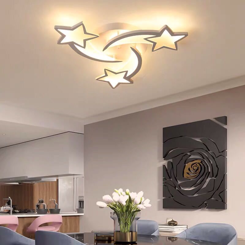 Stars Ceiling Flush Mount Light Contemporary Acrylic LED Bedroom Ceiling Mount Light Fixture in White