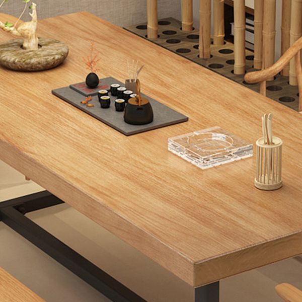 Metal Industrial Rectangle Dining Table Wood Top Table with Trestle Base