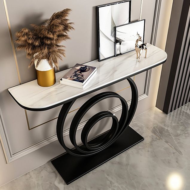 Stone Half Moon Console Table 31.5-inch Tall Accent Table with Shelf