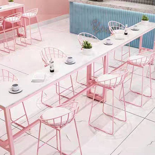 White and Pink Cocktail Bar Table Glam Trestle Indoor Bistro Accent Dining Table