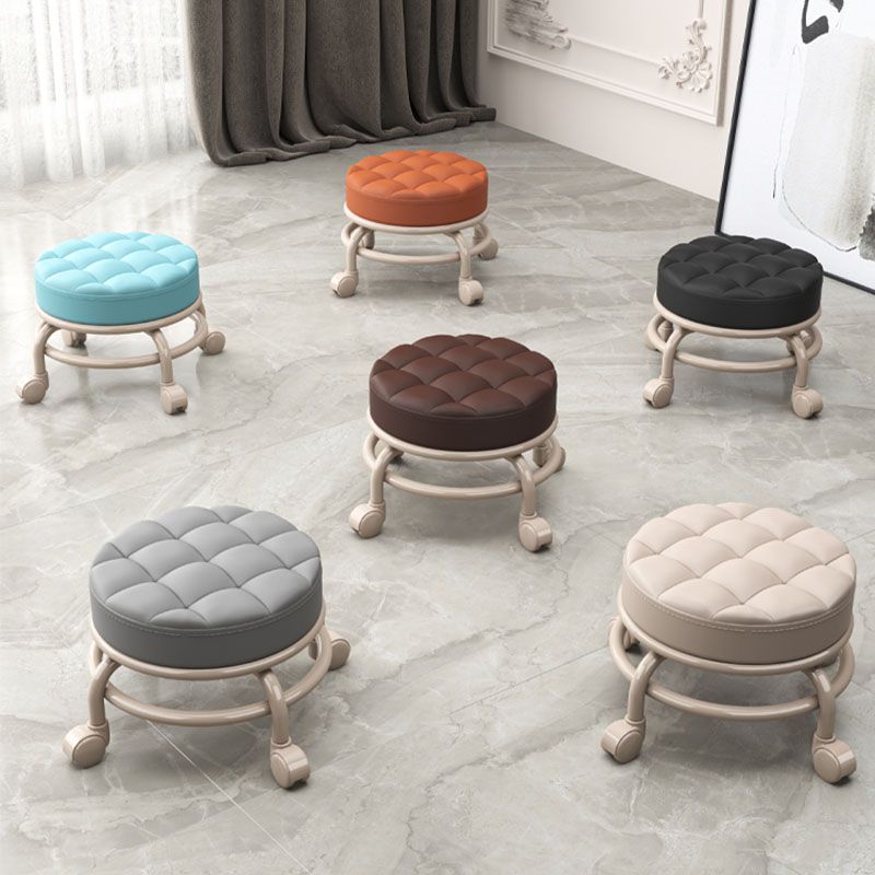 Stain Resistant Ottoman Solid PU Leather Tufted Round Ottoman with Wheels
