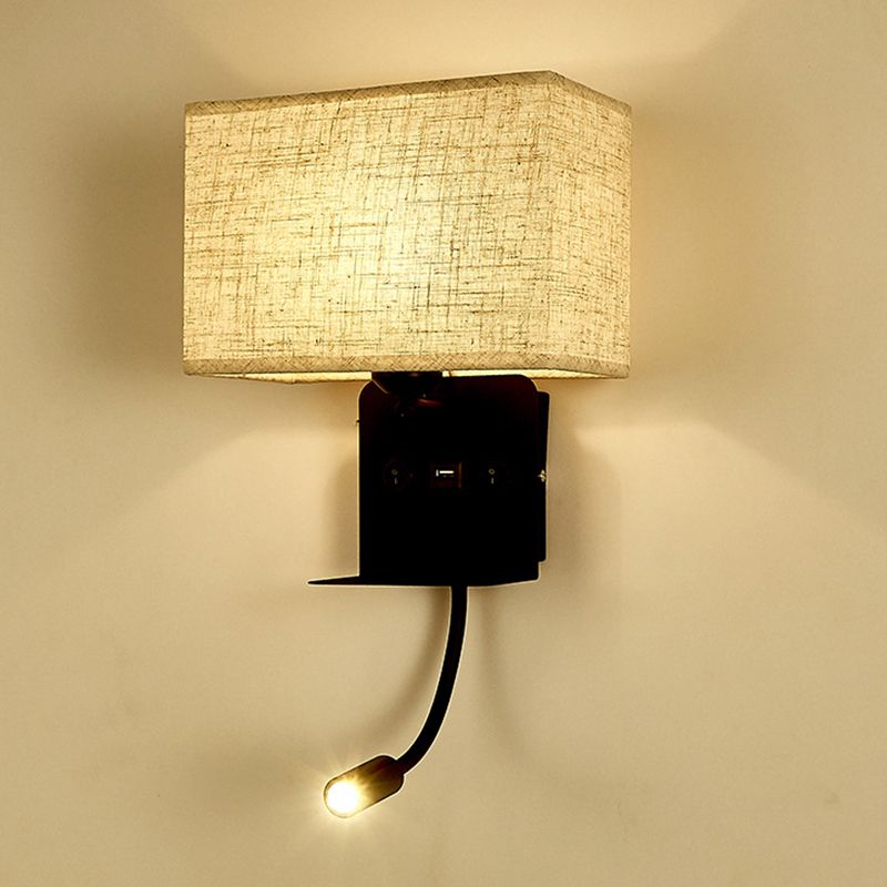 Metal Adjustable Modern Wall Sconce Rectangle Shape Wall Light with Fabric Shade for Study