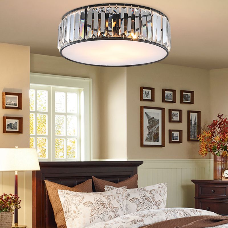 Slaapkamer Drum Inbouwverlichting Metaal Modern Zwart/Brons Plafondlamp met Kristallen Blok, 12,5"/16,5" Breedte